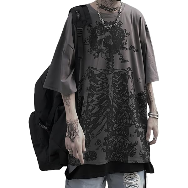 Women Men Y2K Skeleton T Shirt Gothic Skull Graphic Tee Oversized